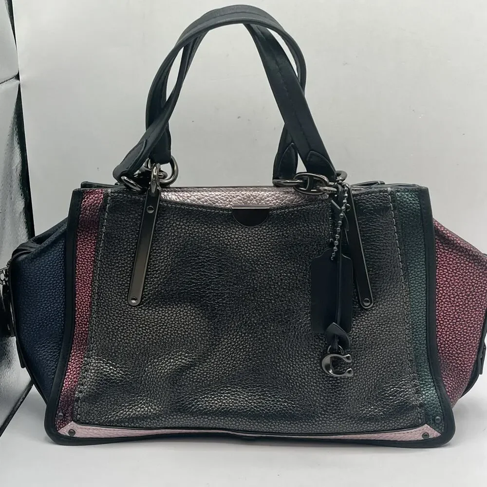 Coach 38841 Dreamer Satchel Leather Pebbled Colorblock Purse Multicolor Metallic